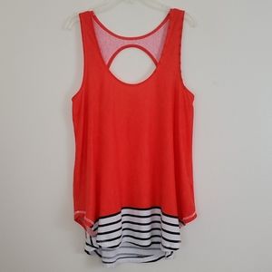 Deletta Anthropologie Orange w/ Black & White Striped Tunic Tank M